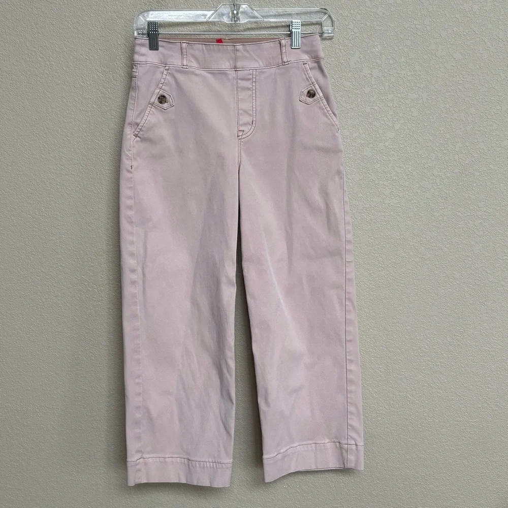 SPANX Light Pink Cropped Wide Leg Pants Petite Small Stretch Twill Flattering - Picture 2 of 7